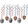 Beistle 5 Piece Medieval Theme Hanging Swirl Decorations with Helmet and Shield Icons for Princess Birthday Party Supplies, Whirls, Multicolored(Medieval Whirls (24-Pack))