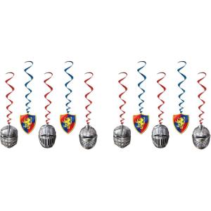 Beistle 5 Piece Medieval Theme Hanging Swirl Decorations with Helmet and Shield Icons for Princess Birthday Party Supplies, Whirls, Multicolored(Medieval Whirls (10-Pack))