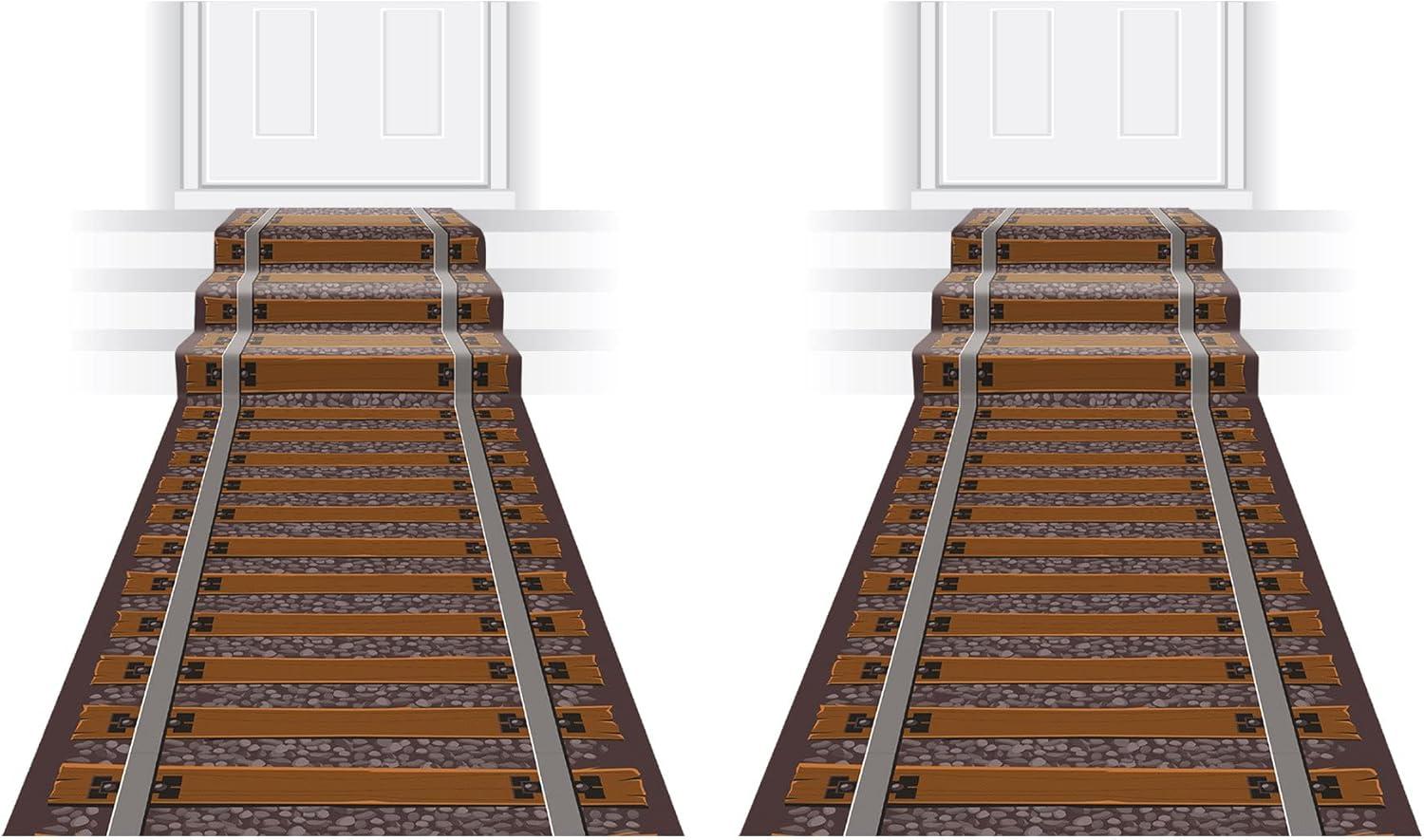 imageBeistle Wooden Plank Runner 24quot x 10 BrownRailroad Track