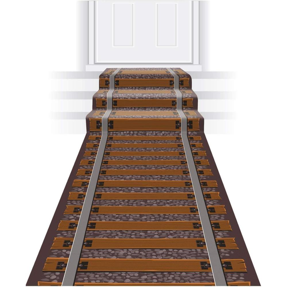 imageBeistle Wooden Plank Runner 24quot x 10 BrownRailroad Track