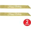 Beistle Happy Birthday Glittered Sashes – 2-Pack Gold Glitter Accessories with White Script for Milestone Celebrations, Adult Party Outfits, Photo Booth Props and Bday Honoree Wearables, 32½” x 3½”