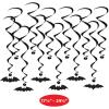 Beistle Bat Silhouette Whirls – 24-Pack Black Metallic Hanging Spiral Decorations with 12 Bat Cutouts and 12 Plain Swirls for Halloween Parties, Haunted Houses, and Spooky Ceiling Displays, 17½”–24½”
