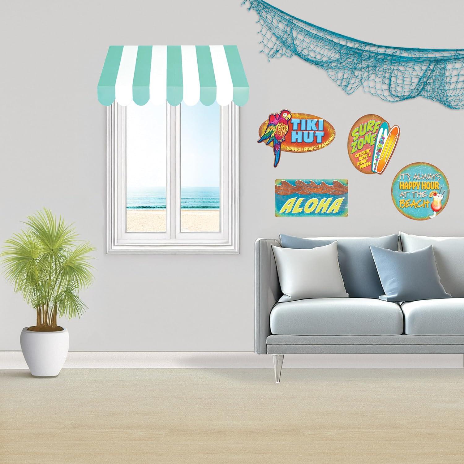 imageBeistle 2Pack 3D Teal and White Awning Wall Decorations Ideal for Spring Summer Carnival Beach Ocean and Under the Sea Themes 2475quot x 875quot