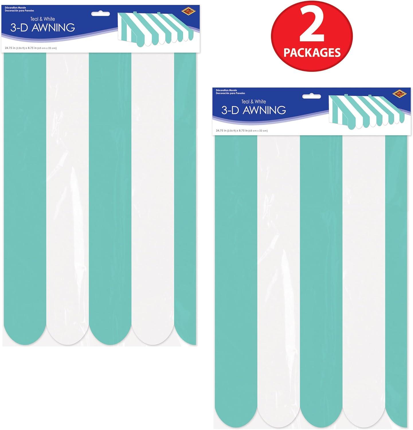 imageBeistle 2Pack 3D Teal and White Awning Wall Decorations Ideal for Spring Summer Carnival Beach Ocean and Under the Sea Themes 2475quot x 875quot
