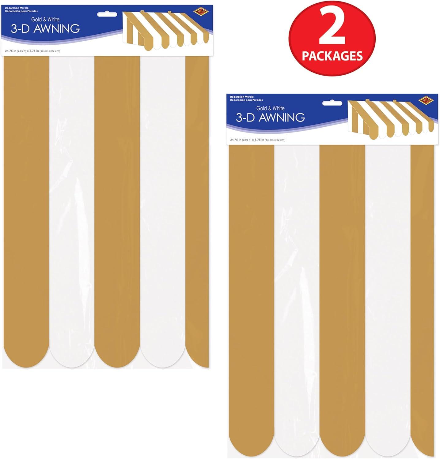 imageBeistle 3D Gold and White Awning Wall Decoration Set of 2 Versatile Cardboard Party Displays for Themed Events and Elegant Decorative Backdrops 2475 x 875