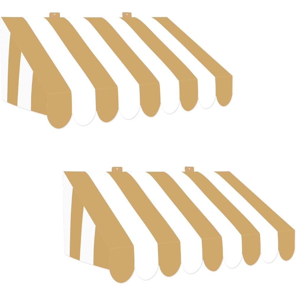 imageBeistle 3D Gold and White Awning Wall Decoration Set of 2 Versatile Cardboard Party Displays for Themed Events and Elegant Decorative Backdrops 2475 x 875