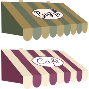 Beistle 3-D Italian Awning Wall Decorations, 2-Pack – Double-Sided Bistro and Café Designs, Vintage Striped Boardstock Wall Props for Italian Restaurant, Café or Wine Night Party Décor, 24¾” x 8¾”