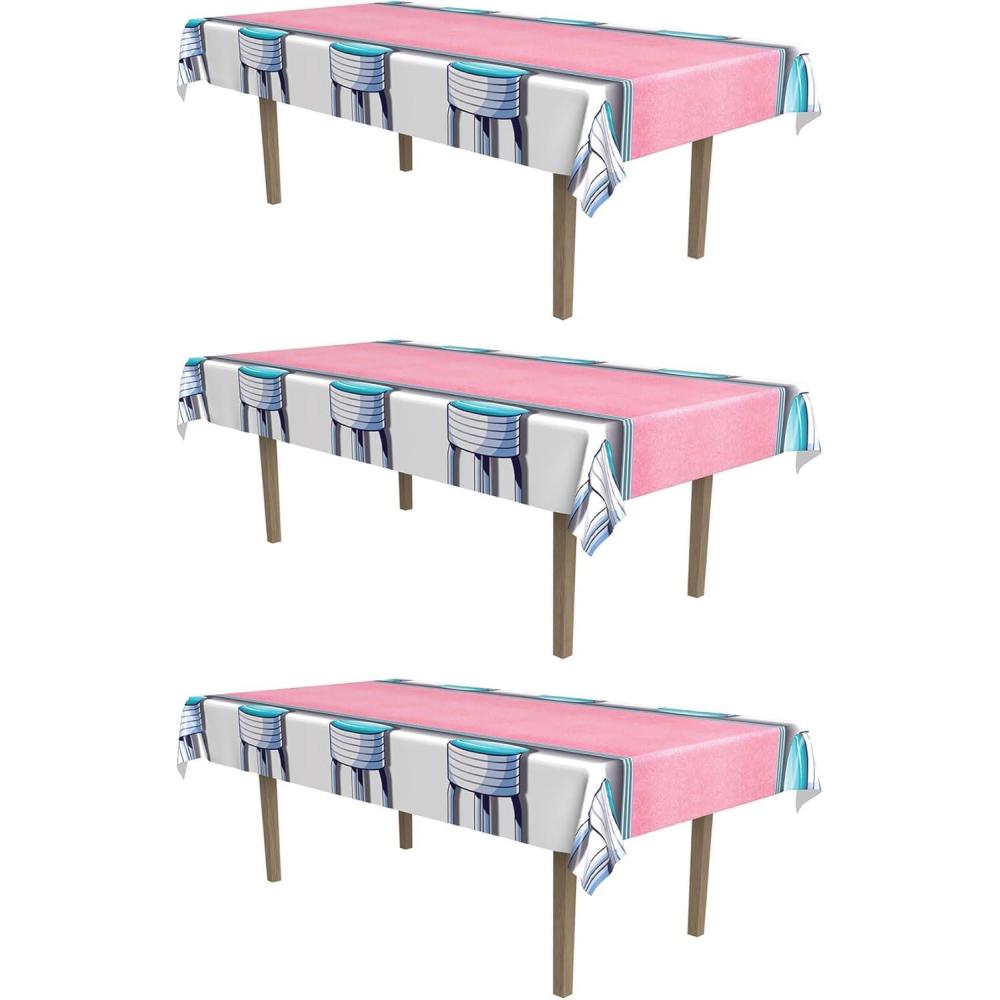 imageBeistle 3 Piece 50s Theme Soda Shop Tablecovers 54quot x 108quot  Retro Sock Hop 1950s Party Decorations Celebrating with You Since 1900 Light BluePinkWhiteSilver