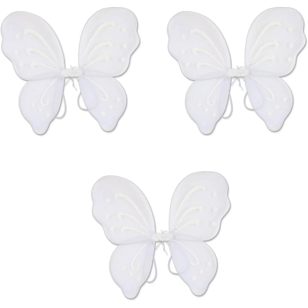 imageBeistle White Fairy Wings  3 Pack Small Lightweight Nylon Butterfly Costume Wings with Elastic Straps Fantasy Cosplay Accessories for Halloween Fairy DressUp Parties and Events 145 x 16