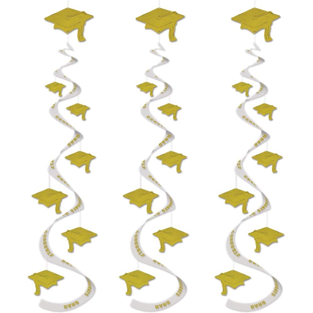 imagePrinted Grad Cap Whirls green 3PkgPrinted Grad Cap Whirls  Gold