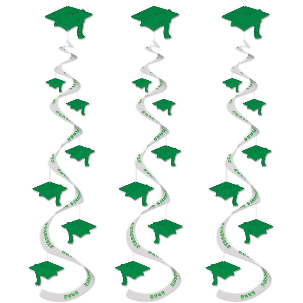 imagePrinted Grad Cap Whirls green 3PkgPrinted Grad Cap Whirls  Green