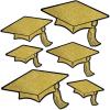 Beistle Glittered Foil Grad Cap Cutouts 12 Piece, Assorted Sizes, Gold/Black