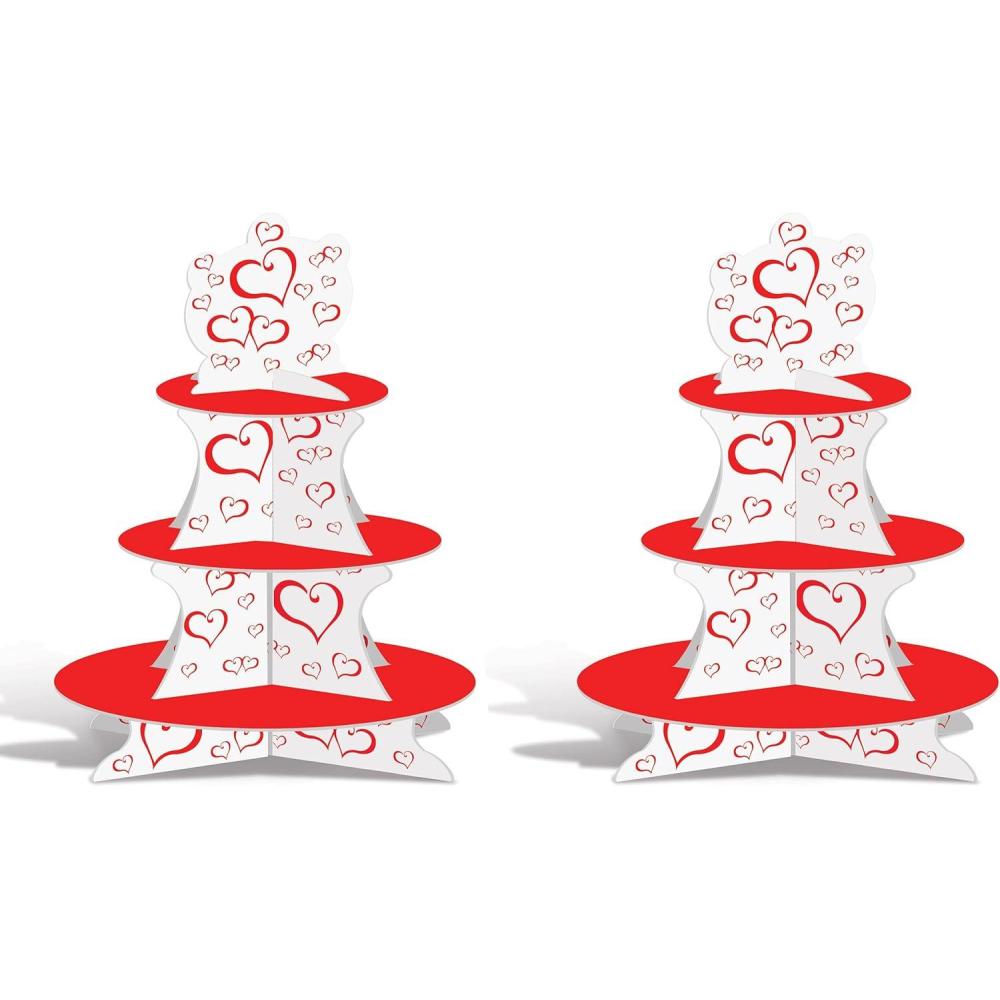 imageBeistle Valentine Cupcake Stands 2 Count 3Tier HeartThemed Dessert Sweet Treat Display for VDay Weddings Engagements and Romantic Love Celebrations 16