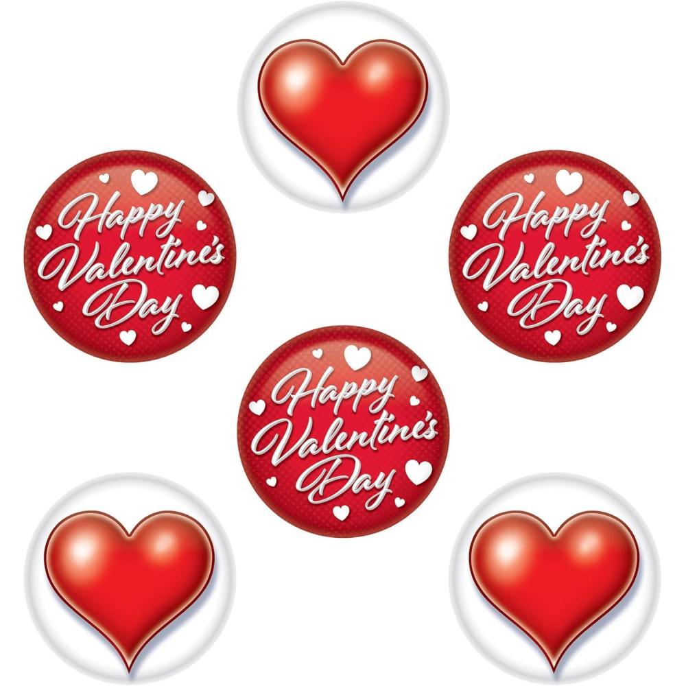 imageBeistle Valentines Day Buttons  6Pack Red and White Round Pins with Heart and Script Designs for VDay Accessories for Handouts Love Themed Events Rewards Dances or Office Gifting 2