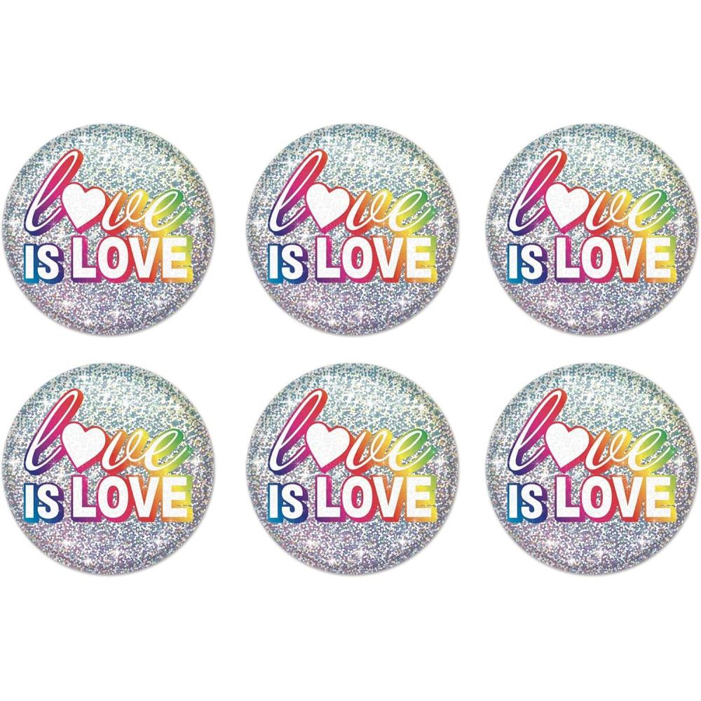 imageBeistle 6 Piece Prismatic LGBTQIA Rainbow Pride Love Is Love Pinback Buttons