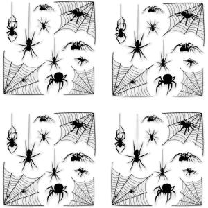 Beistle 4 Sheets (44 Pieces) Black Spider & Web Window Clings – Creepy And Realistic Looking Halloween Decorations For Spooking Up Your Home, Made In USA Since 1900