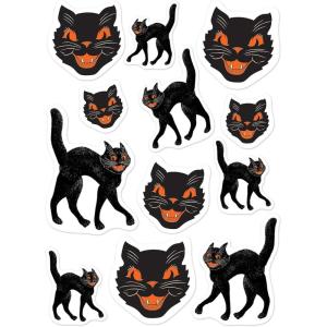Beistle Vintage Halloween Black Cat Stickers – 16 Sheets of Retro Peel-and-Stick Decals with Classic Faces and Spooky Poses, 192 Total Seals for Crafts, Scrapbooking and Party Handouts