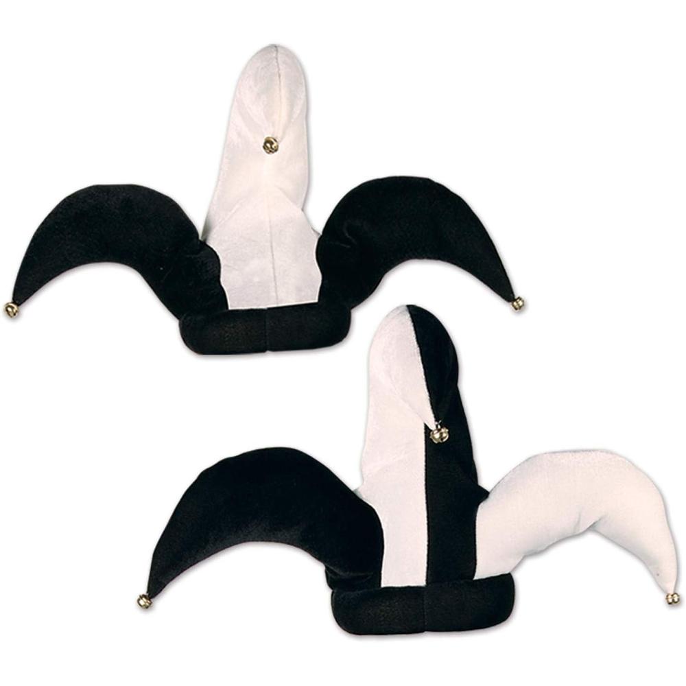 imageBeistle Unisex Plush Black ampamp White Jester Hats 2 Pieces  Clown ampamp CarnivalThemed Accessories Mardi Gras Party Supplies Halloween Costume DressUp Medieval Headwear