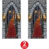 Beistle Castle Entrance Door Covers 2-Count – Plastic Gothic Decorations with Torches and Stone Staircase for Haunted Houses, Dungeon Themes, Halloween Parties and Fantasy Events, 5’ x 30”