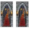 Beistle Castle Entrance Door Covers 2-Count – Plastic Gothic Decorations with Torches and Stone Staircase for Haunted Houses, Dungeon Themes, Halloween Parties and Fantasy Events, 5’ x 30”