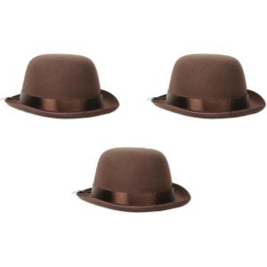 Beistle Brown Bowler Hats – 3-Pack Felt Costume Derby Headwear Accessories with Satin Band for 1920s Parties, Steampunk Costumes, Horseracing Events, Halloween or Themed Celebrations