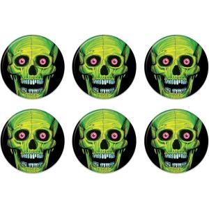 Beistle 6 Piece Vintage Halloween Decorations Skull Party Supplies Pinback Buttons