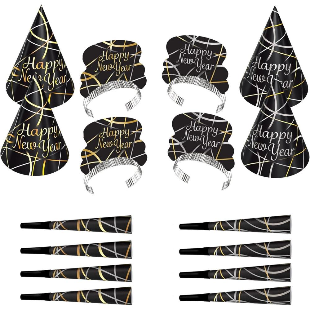 imageBeistle 16 Piece Ring In The Happy New Year Party Supplies Assortment for 8 People Cone Hats Tiaras Noisemaker Horns