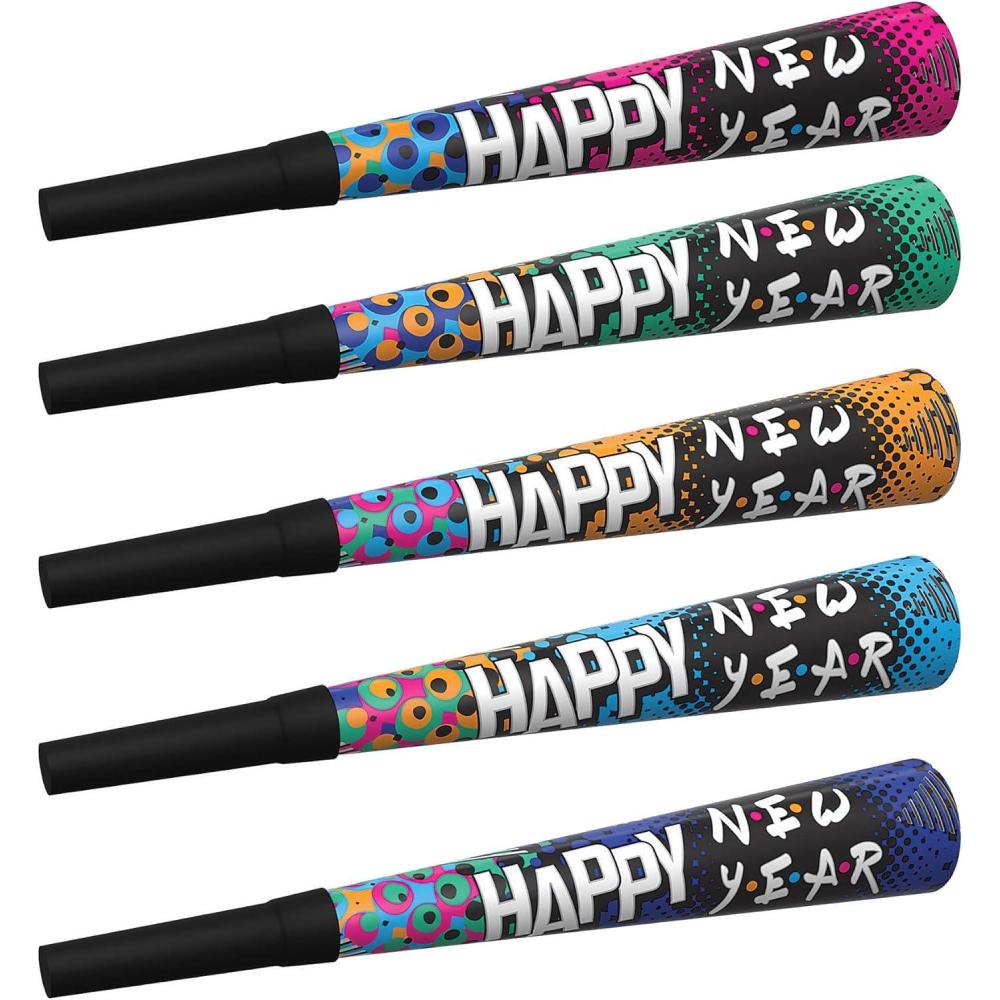 imageBeistle 90s Theme New Years Horns with Throwback Design 100 Pack Happy New Year Noisemaker Accessories for 1990s NYE Celebrations Handouts and Supplies for Party with Friends 9