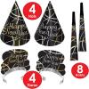 Beistle 16 Piece Ring In The Happy New Year Party Supplies Assortment for 8 People – Cone Hats, Tiaras, Noisemaker Horns