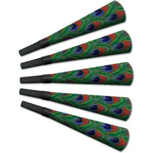 Beistle 100-Person Party Horns, Peacock Print New Years Eve Noisemakers with Black Mouthpiece, NYE Horn Blowers and Birthday Party Celebrations, 9”