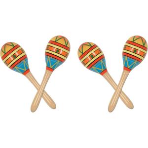 Beistle Wooden Hand Decorated Mexican Maracas 4 Piece Fiesta Party Favors, 8″, Multicolored