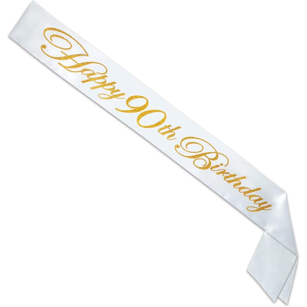 imageBeistle White Happy 90th Birthday Glittered Satin Sash  1pc