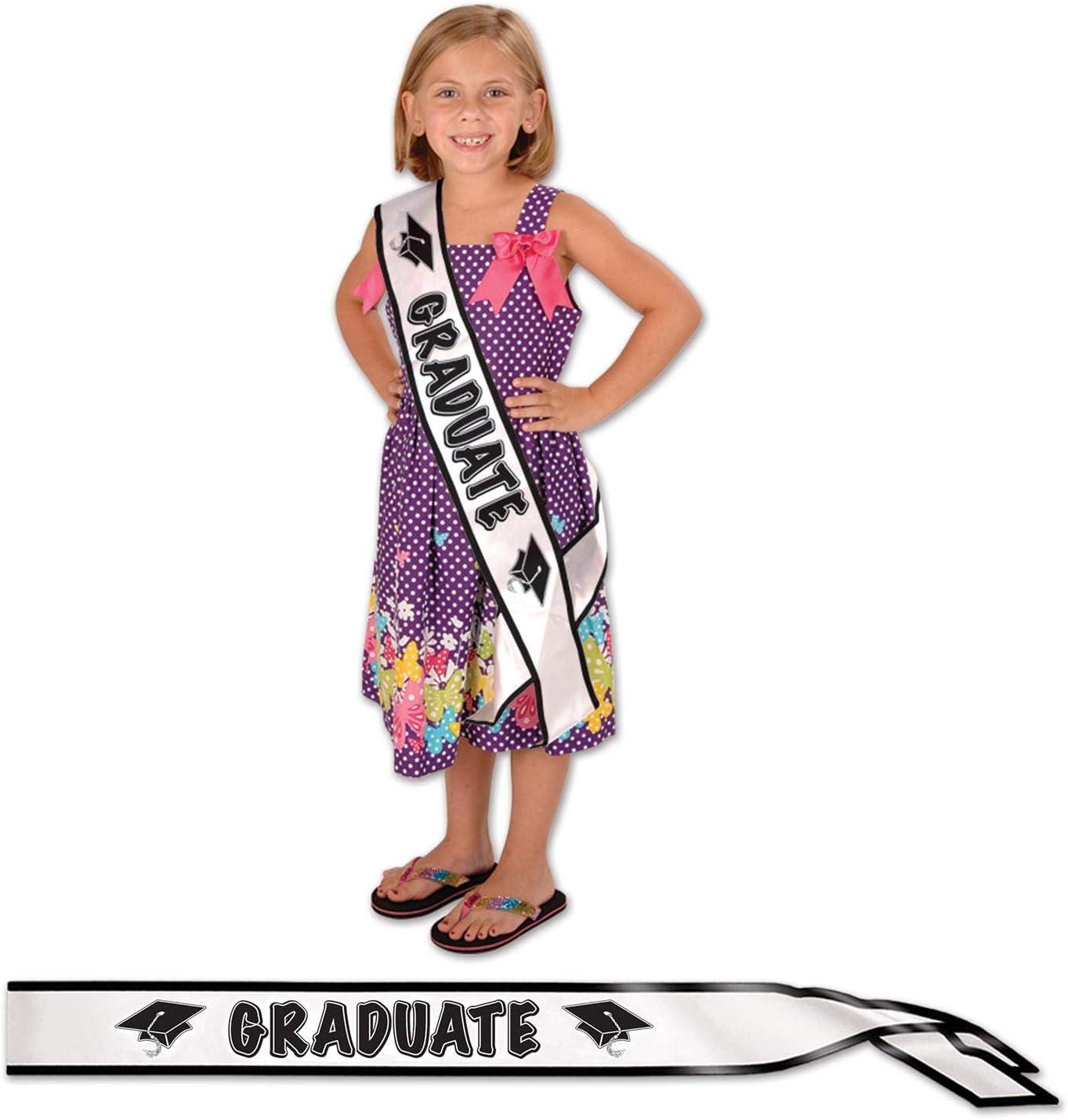 imageBeistle Kid Graduate Satin Sash1pc 27 by 312Inch WhiteBlack