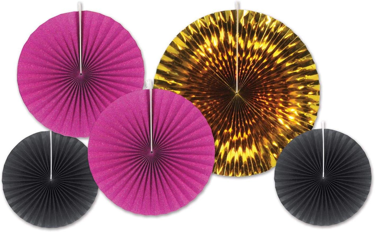 imageBeistle 10Piece Assorted Paper ampamp Foil Decorative Fans Assorted Sizes BlackCeriseGold