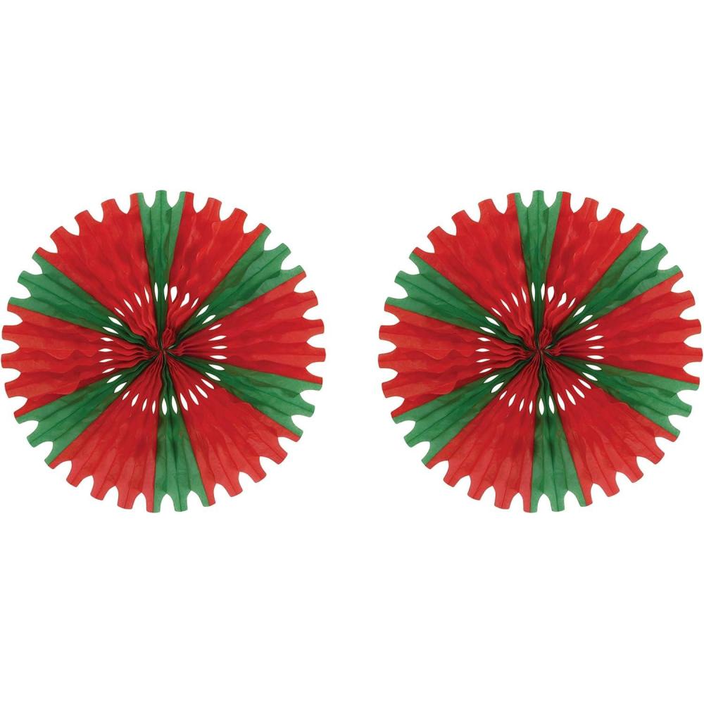 imageBeistle 2 Piece Red And Green Tissue Paper Hanging Fans Christmas Decorations Winter Party Supplies