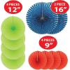 Beistle 10 Piece Paper and Foil Decorative Fans, Assorted Sizes, Red/Lime Green/Blue