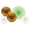 Beistle 10Piece Assorted Paper & Foil Decorative Fans, Assorted Sizes, , Gold/Mint Green/White