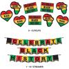 Beistle Celebrate History Decorating Kit 18-Piece Set with Tissue Fans, Cutouts, Streamer, and Leaf Garlands, Red, Green, Yellow and Black African American Party Supplies, Assorted, YellowBlack