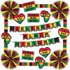 Beistle Celebrate History Decorating Kit 18-Piece Set with Tissue Fans, Cutouts, Streamer, and Leaf Garlands, Red, Green, Yellow and Black African American Party Supplies, Assorted, YellowBlack