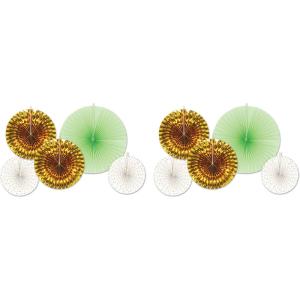 Beistle 10Piece Assorted Paper & Foil Decorative Fans, Assorted Sizes, , Gold/Mint Green/White