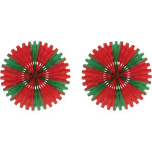 Beistle 2 Piece Red And Green Tissue Paper Hanging Fans Christmas Decorations Winter Party Supplies