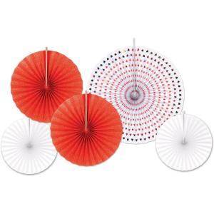 Beistle Assorted Paper & Foil Decorative Fans – Assorted Red & White