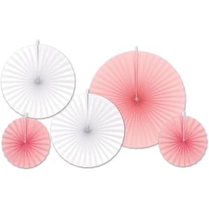 Beistle Pink & White Accordion Paper Fans