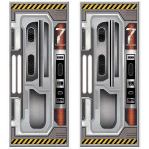 Beistle Set of 2 Plastic Spaceship Door Covers, Decorations for Outer Space Galaxy Alien Theme Birthday, Futuristic Party Supplies & Wall Decor, 6′ x 30″(Galaxy)
