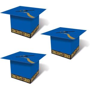 Beistle 3 Piece Blue Grad Cap Card Box Holders For Graduation Party Decorations