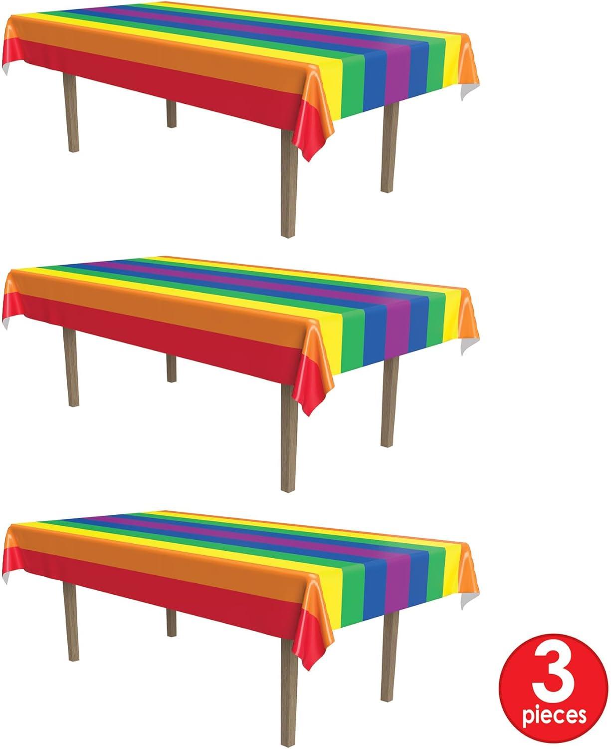 imageBeistle Rainbow Tablecovers  3Pack Rectangular Plastic Colorful LGBTQ Party Decorations for Pride Events Birthdays Carnivals Festivals and RainbowThemed Celebrations 54quot x 108quot