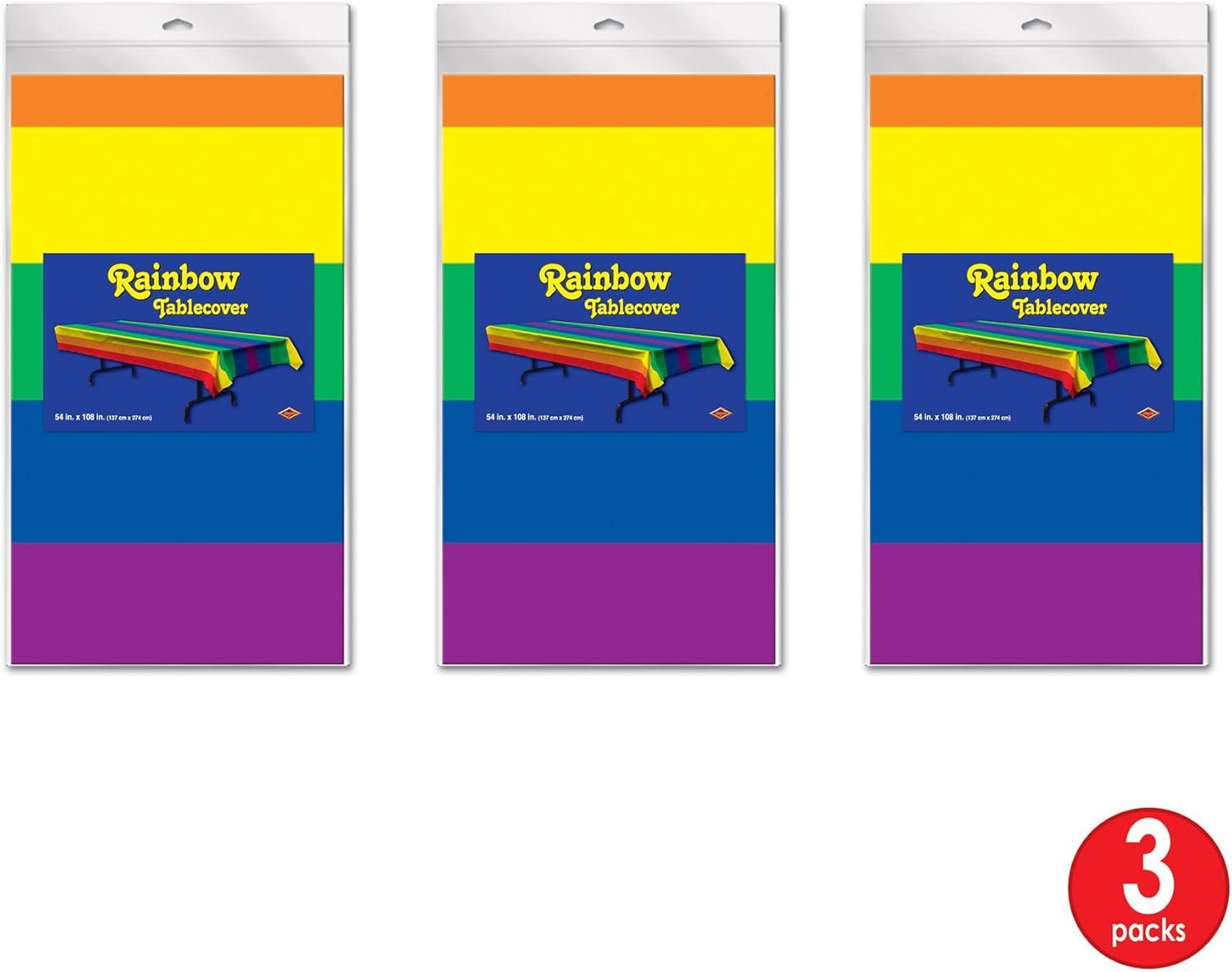 imageBeistle Rainbow Tablecovers  3Pack Rectangular Plastic Colorful LGBTQ Party Decorations for Pride Events Birthdays Carnivals Festivals and RainbowThemed Celebrations 54quot x 108quot