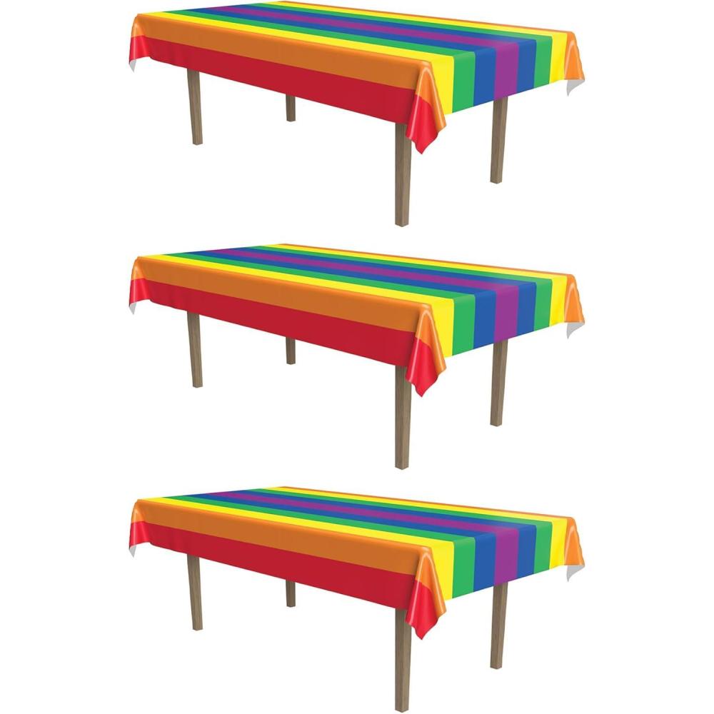 imageBeistle Rainbow Tablecovers  3Pack Rectangular Plastic Colorful LGBTQ Party Decorations for Pride Events Birthdays Carnivals Festivals and RainbowThemed Celebrations 54quot x 108quot