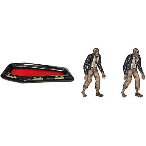 imageBeistle Spooky Season Halloween Party Bundle  Inflatable Coffin Buffet Cooler 2 Piece Zombie Figure Photo Prop Backdrops