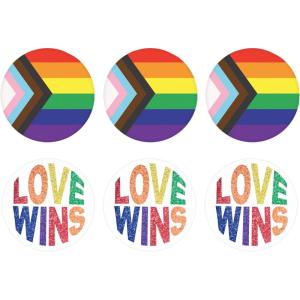 Beistle 6 Piece 2″ Rainbow Pride Button Pins, LGBTQ Party Accessories